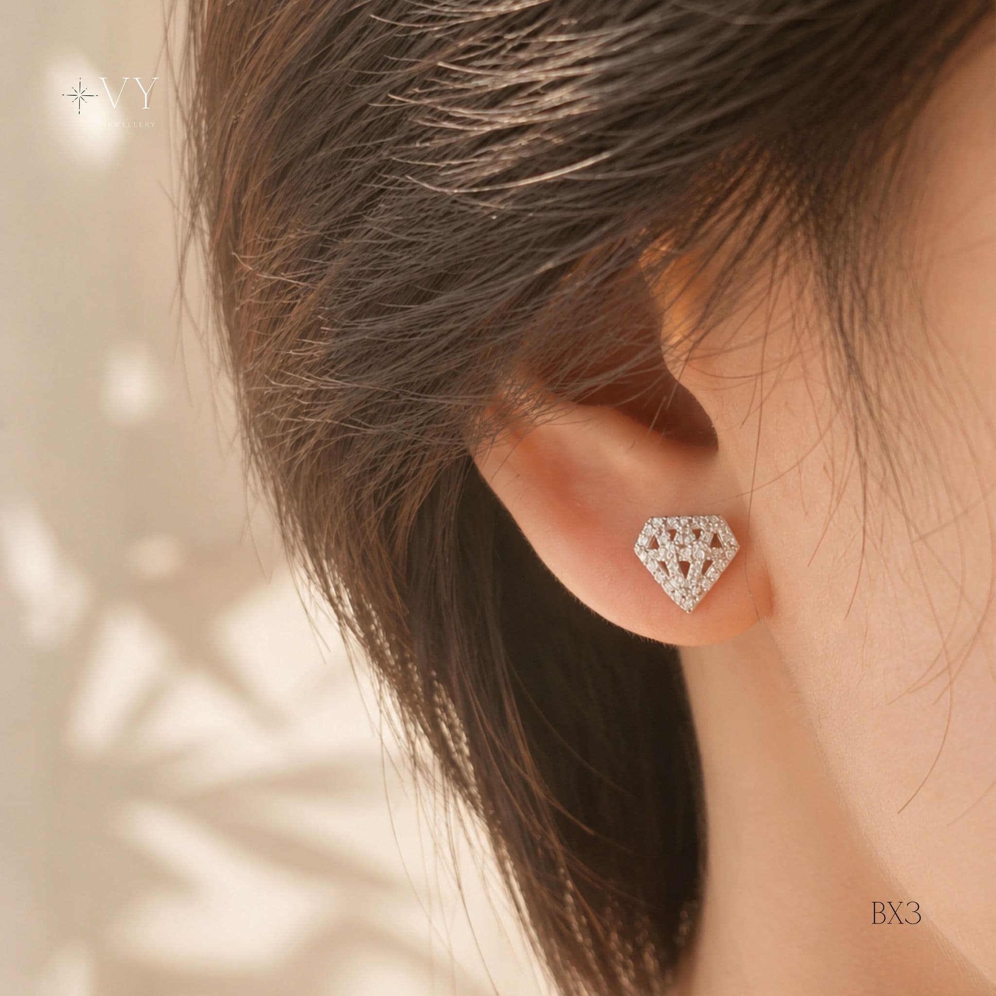 Silver Pavé Diamond-Shape Stud Earrings