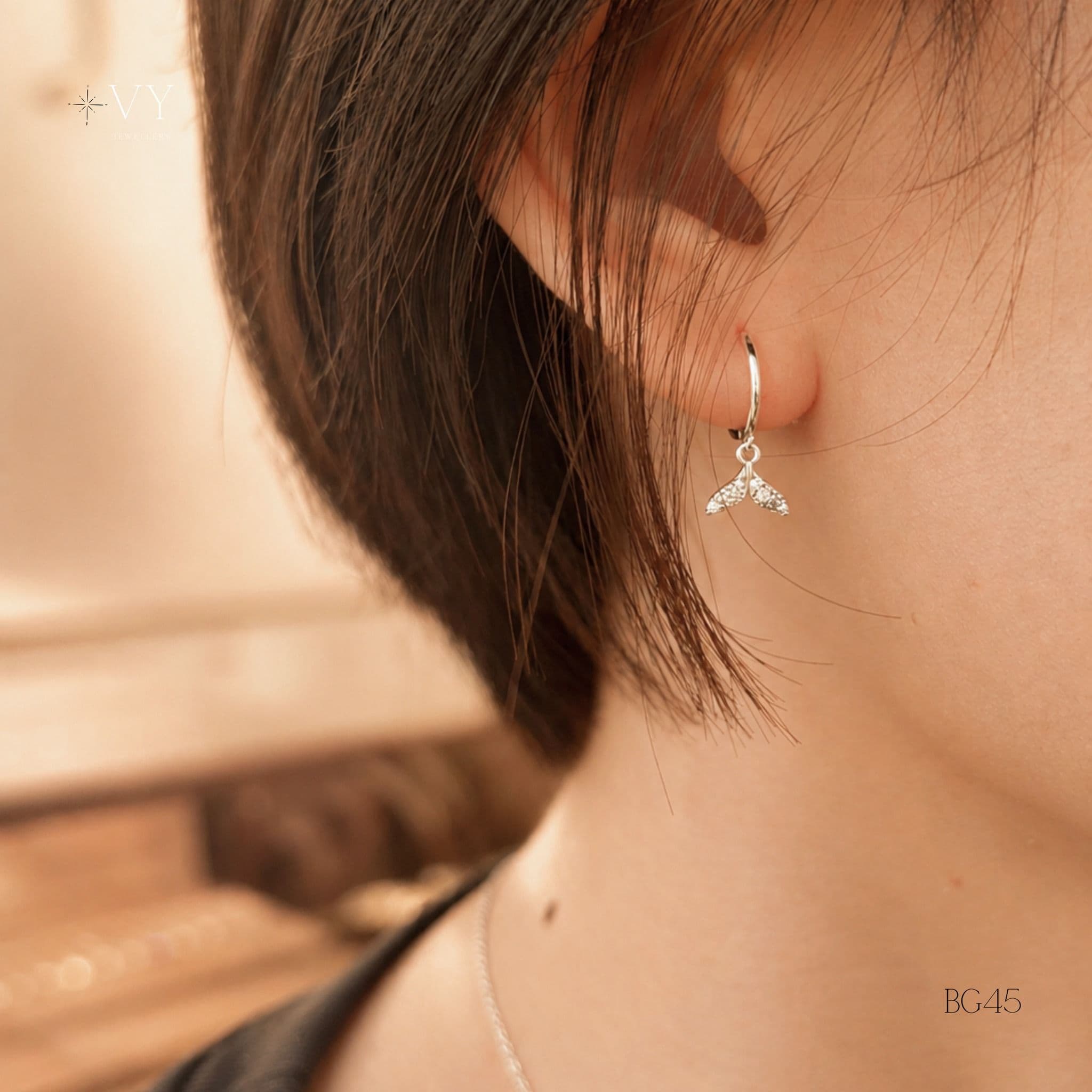 Silver Hoop Earrings with Whale Tail Charm