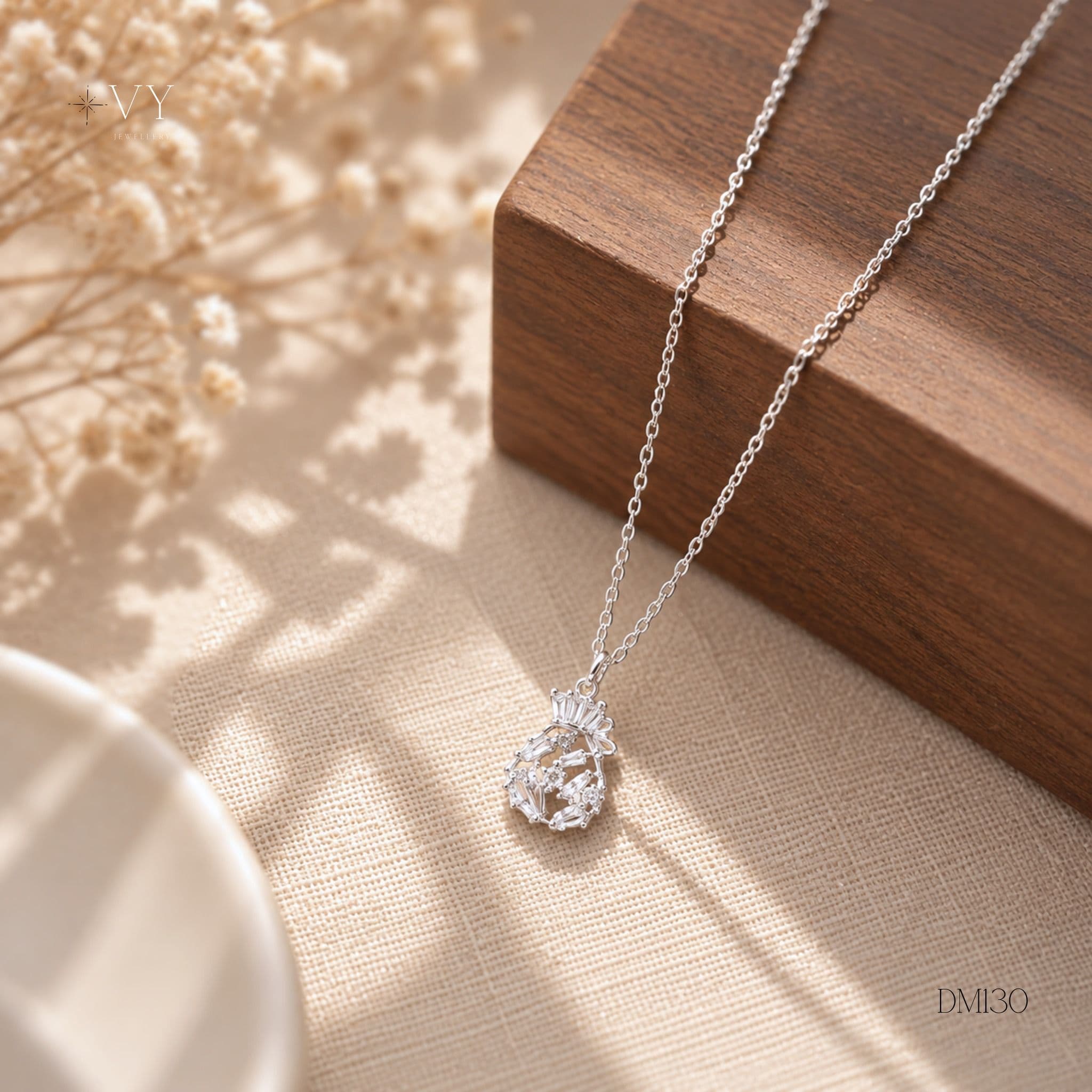 Silver Pavé Teardrop Necklace