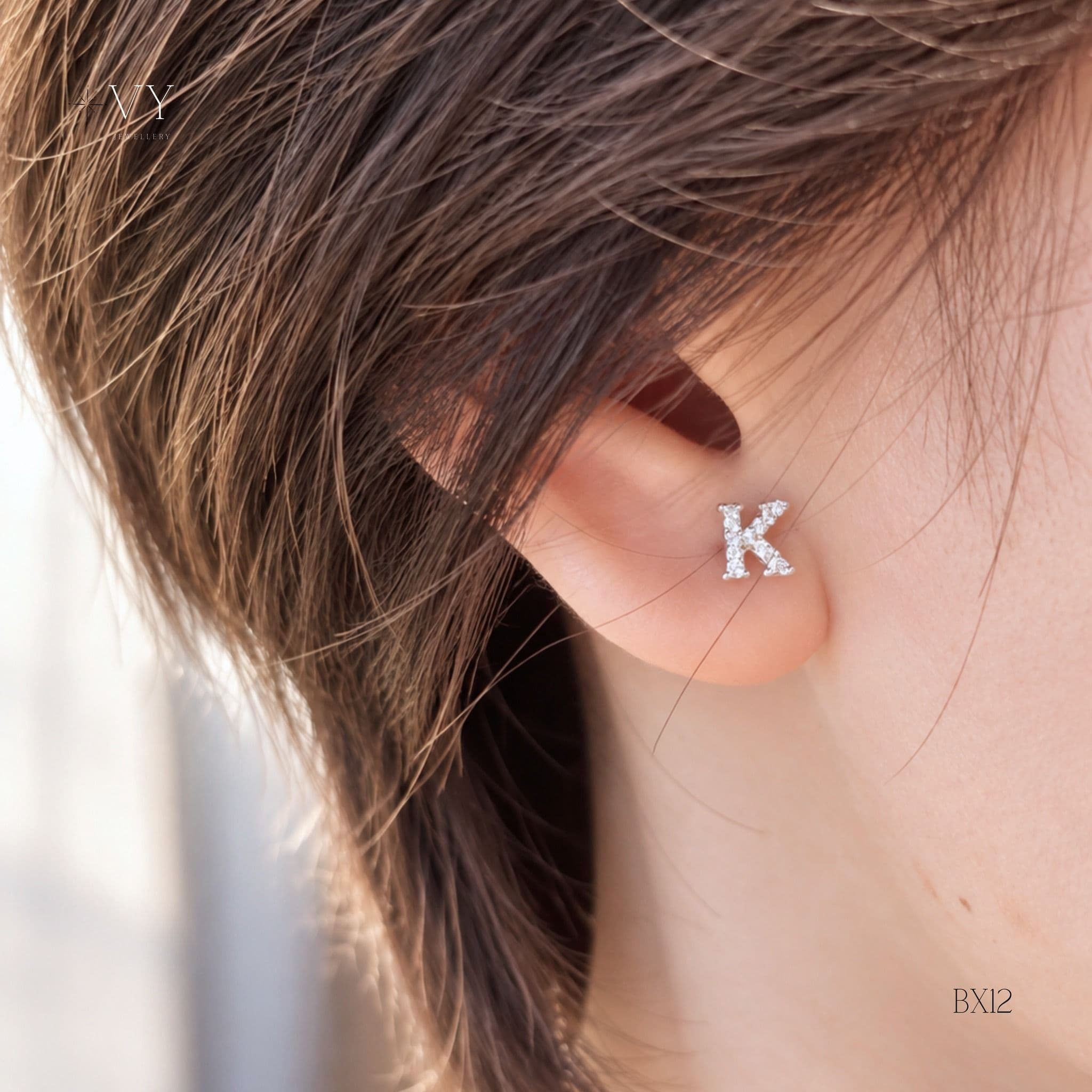 Silver Letter K Stud Earrings
