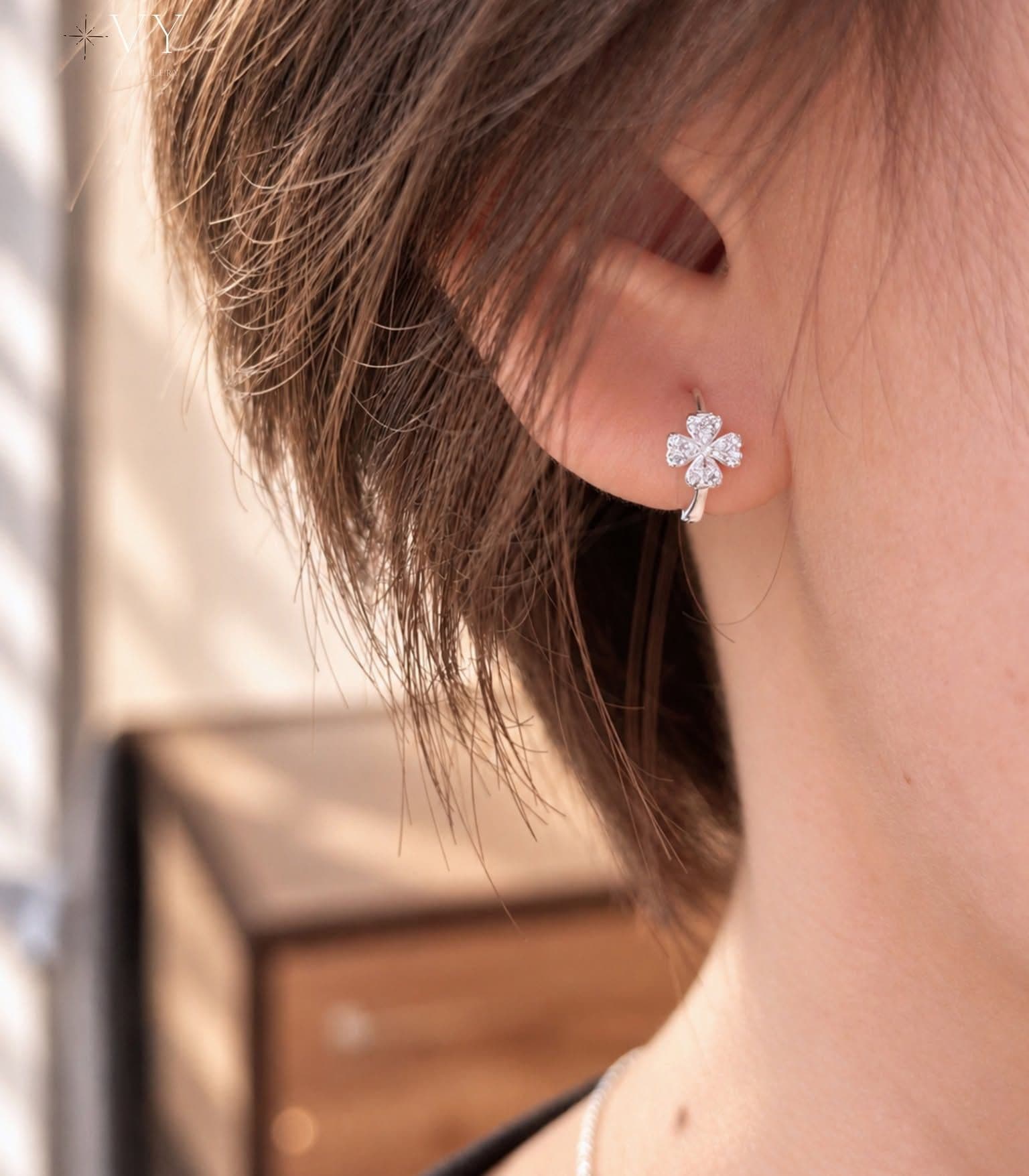Silver Four-Leaf Clover Earrings