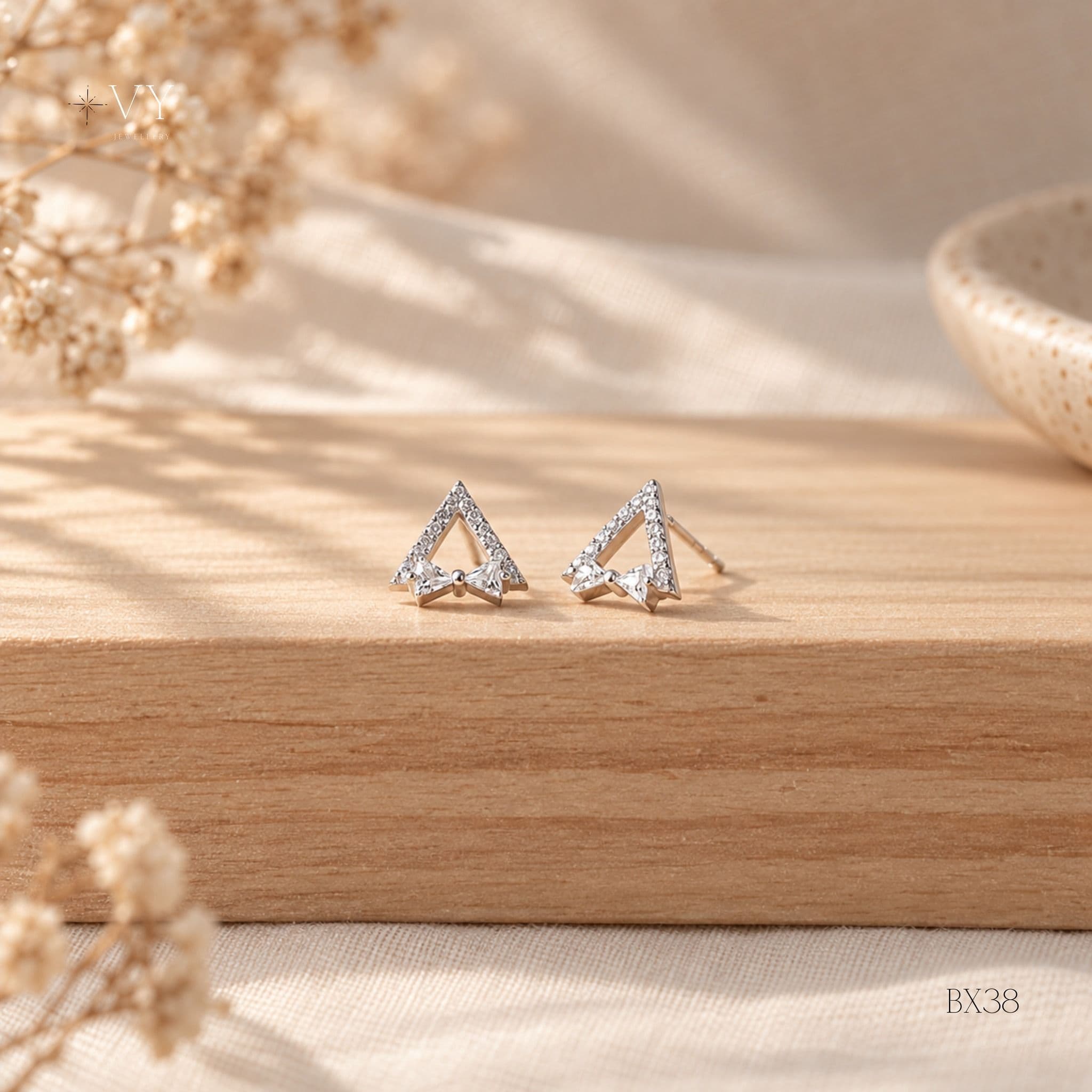 Silver Pavé Triangle Stud Earrings