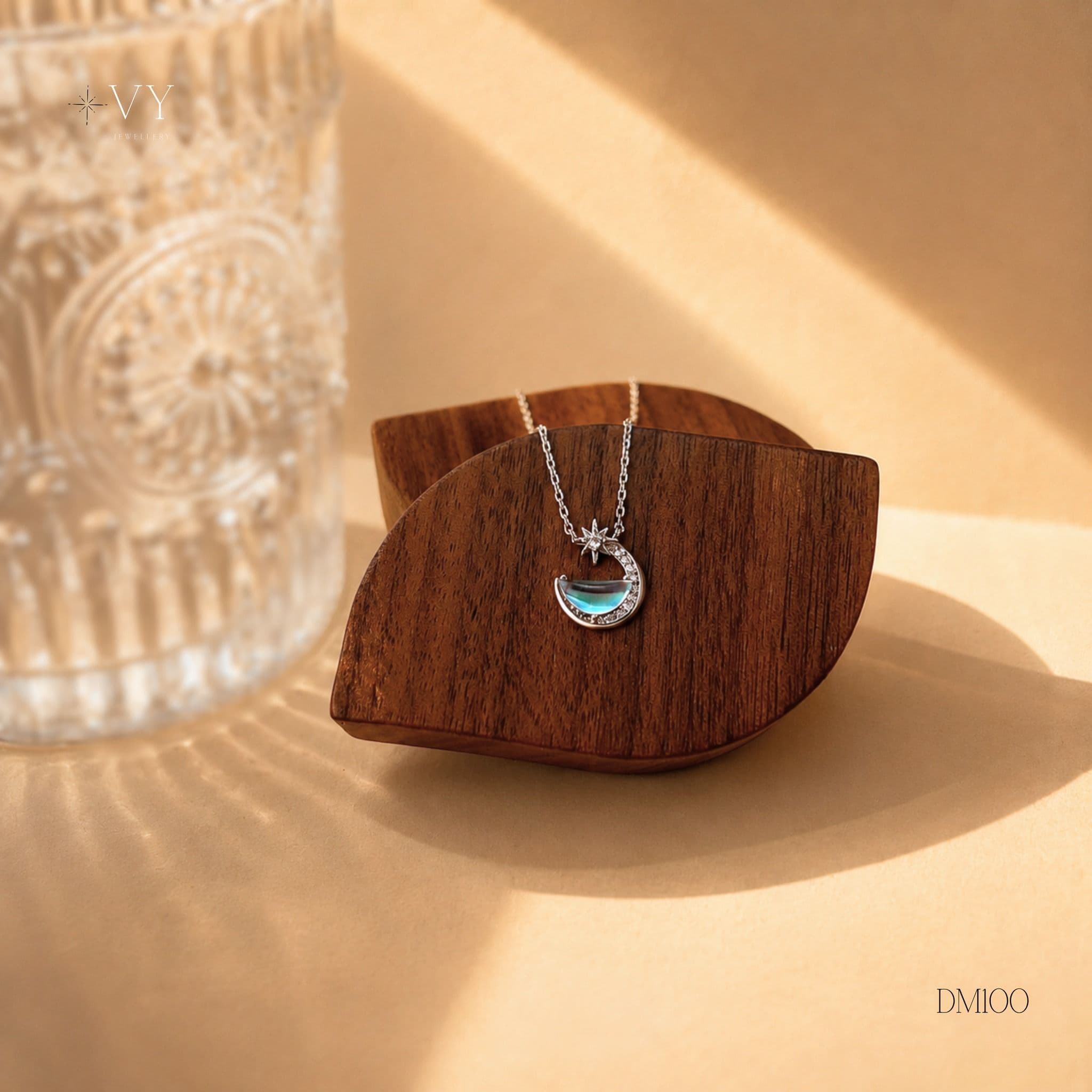 Silver Blue Crescent Moon Necklace