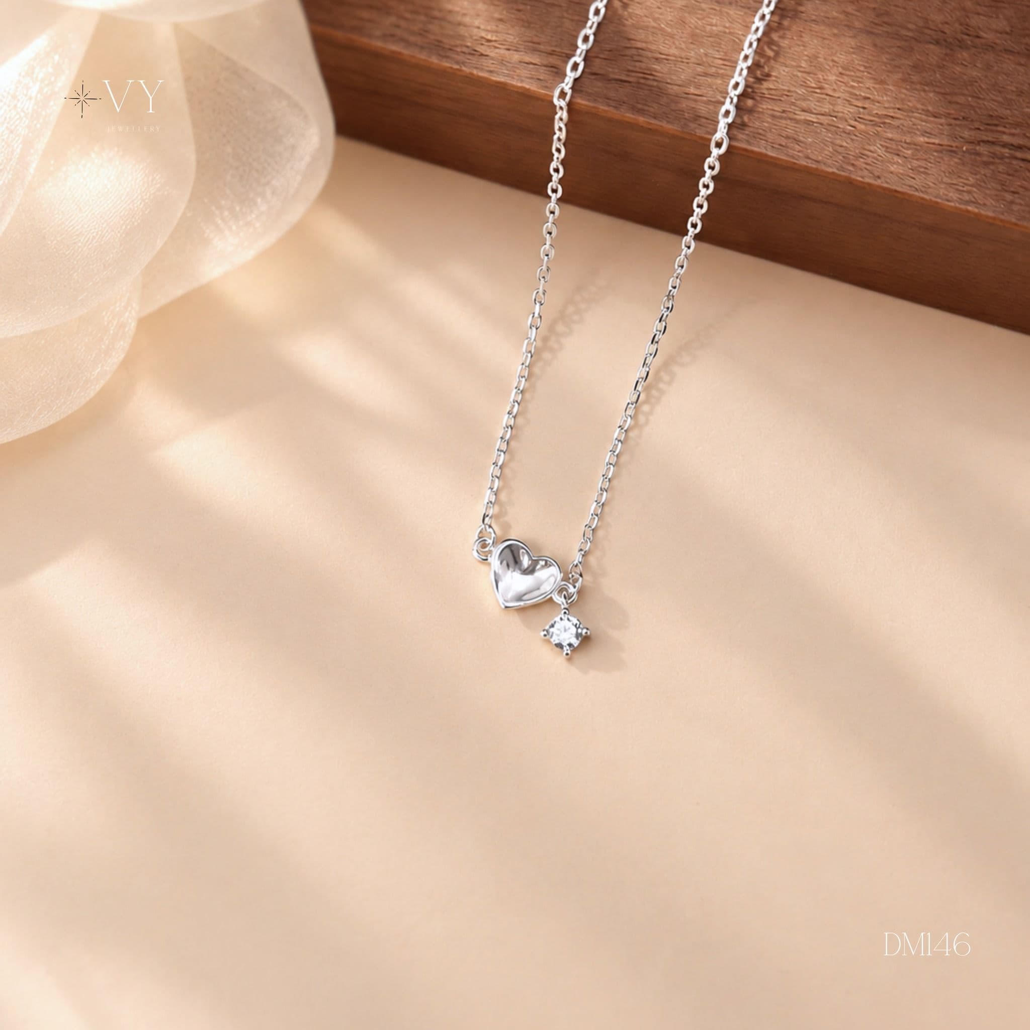 Silver Moonstone-Effect Heart Necklace