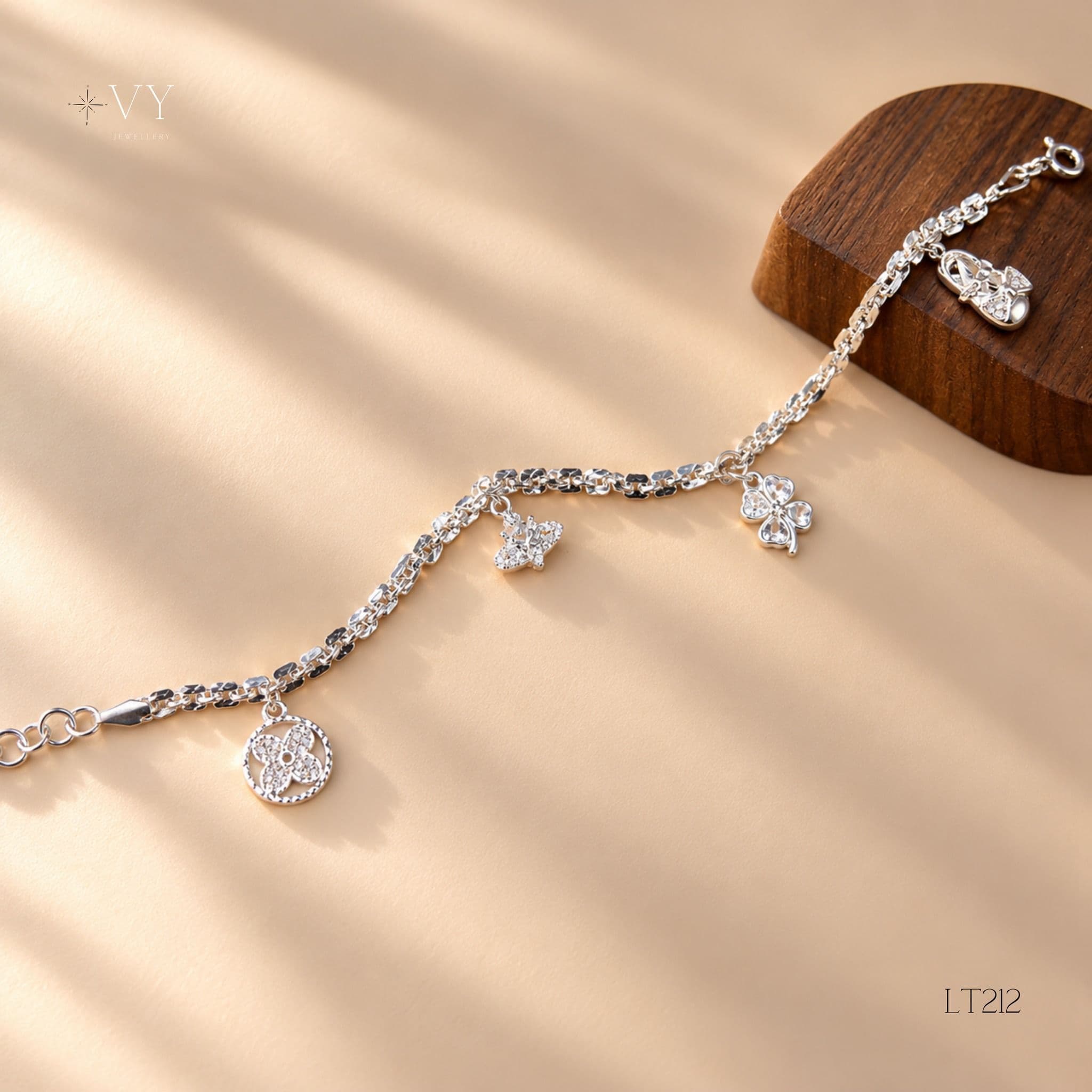 Silver Flower & Coin Charm Bracelet